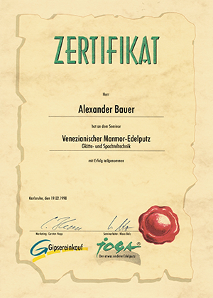 Zertifikat Venezianischer Marmor-Edelputz
